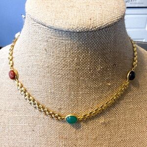 Vintage Carved Scarab Beetle Gemstones with Link Chain Necklace